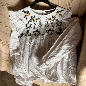 Zara Linen Embroidered Blouse